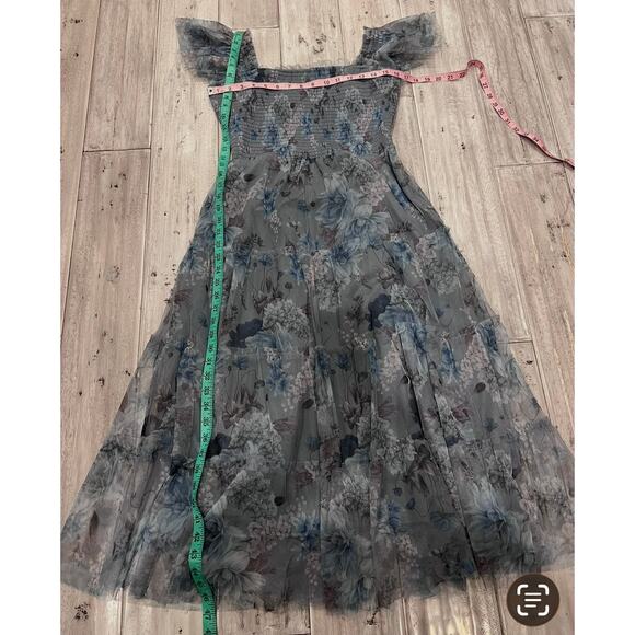 Baltic Born Clementine Blue Floral Midi Bohemian Smocked Tulle Dress - Picture 12 of 14